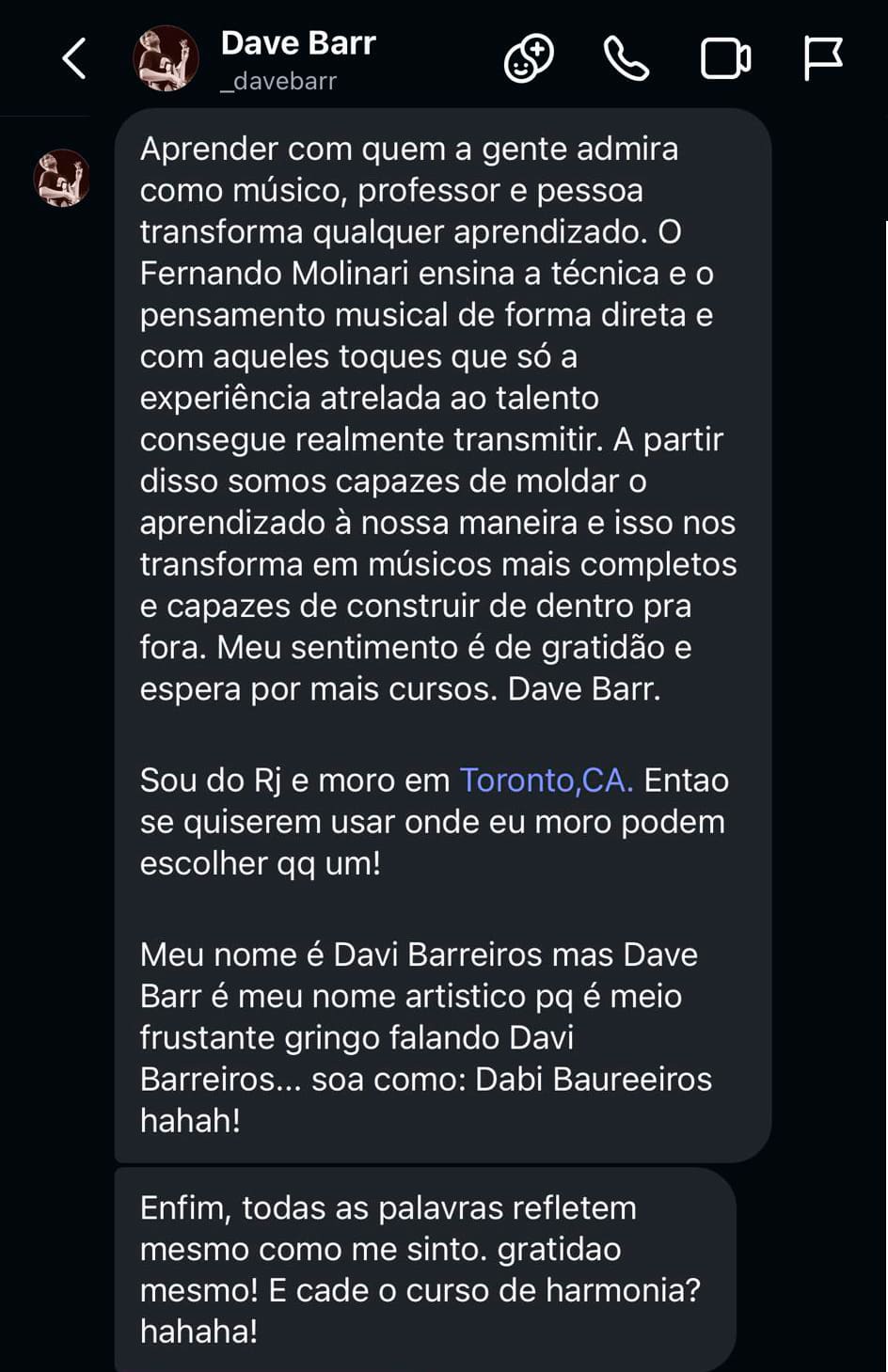Depoimento original de aluno 5